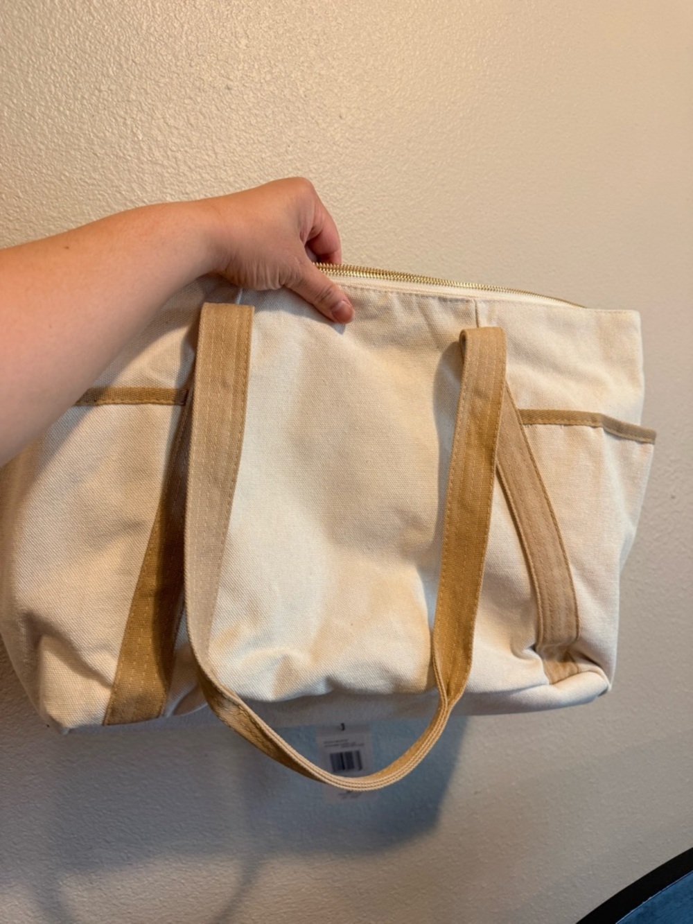 London Fog Canvas Tote Bag in Cream and Tan - Picture 13 of 14